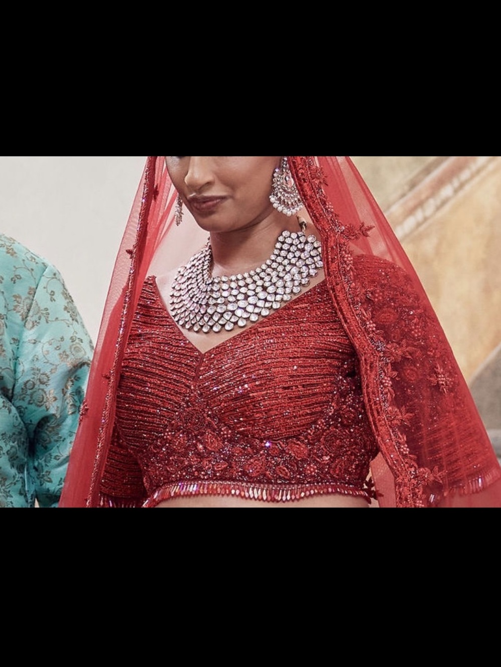Gold-Tone Kundan Bib Necklace with White Stones